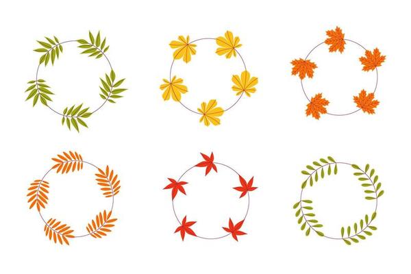 A set of vector frames made of autumn leaves on a white isolated background