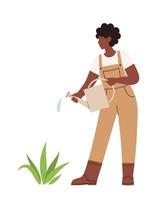 Woman watering a plant. Woman gardeners or farmer. Gardening. Vector flat illustration