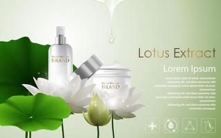 Vector illustration of Lotus cosmetic ads template and moisturizing cosmetic products
