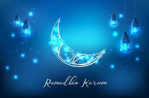 Vector illustration of Glowing ornate crescent with hanging lantern