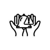 Hand icon with bell and exclamation mark. suitable for warning symbol. line icon style. simple design editable. Design template vector