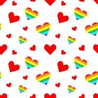 Red and rainbow color heart in seamless pattern. vector