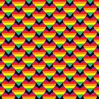Rainbow color heart in seamless pattern on black background. vector