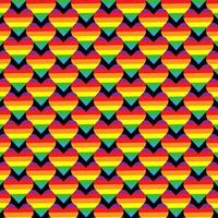 Rainbow color heart in seamless pattern on black background. vector