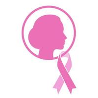 perfil de mujer en círculo y cinta rosa de cáncer de mama vector