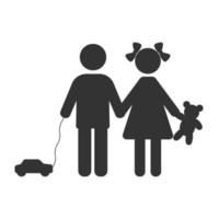 silhouettes of a boy and a girl with a toy bear and a typewriter vector