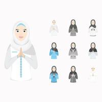 Happy Eid Al Fitr Adha Ramadan Women Female Pose Give Wishing vector