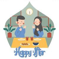 Muslim couple on iftar party vector