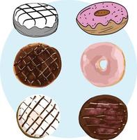 Outline bakery donut,cartoon donut drawing set,2d illustration vector