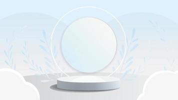 White stand with light rim on a light blue background,mock up podium for product presentation,2d  illustration vector