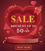 Valentines day sale off poster or banner,mock up and red hearts,template background for promotion vector