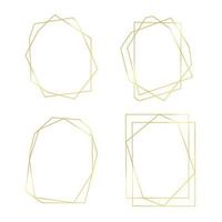 Set of golden geometric borders. Luxury polygonal frames, borders for wedding invitations, greeting cards. Vector illustration isolated on white background