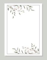 Modern invitation template in minimalistic, rustic and watercolor style. Greeting card design with frame, watercolor leaves, branches and flowers. Vector illustration
