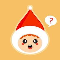 cute cartoon christmas children. Boy with santa hat vector illustration in flat style . kawaii mascot for christmas, winter, new year, web, or greeting cards,