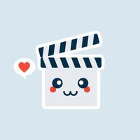 Cute Cartoon Clapperboard Character Vector Icon Illustration. Kawaii Clapperboard Mascot, Movie Icon Concept. Flat Cartoon Style Suitable for Web Landing Page, Banner, Sticker, Background