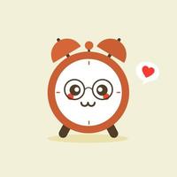 lindo y kawaii personaje de despertador. lindo reloj despertador feliz sonriente. diseño de icono de ilustración de personaje de dibujos animados plano de vector