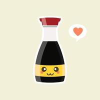 Kawaii and Cute happy funny soy sauce bottle. Vector cartoon character illustration icon design.Isolated on color background. can use for emoticon, emoji, sticker