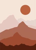 fondos estéticos contemporáneos abstractos paisajes ambientados con amanecer, atardecer. tonos tierra, colores pastel. decoración de pared bohemia. impresión de arte minimalista moderno de mediados de siglo. diseño plano. vector