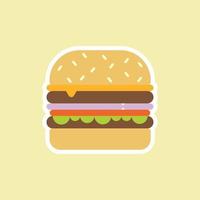 burger flat design illustration icon design. Isolated on color background. Burger, fast food cafe, junk food, restaurant, resto vector