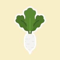 Ilustración de vector de diseño plano de rábano blanco aislado sobre fondo de color, estilo de dibujos animados, vector vegetal. ilustración vegana vegetariana. puede utilizar para culinaria, comida, restaurante