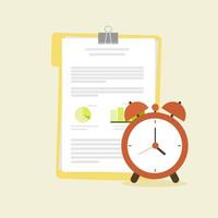 work and paper deadline reminder with document paper and alarm clock flat design vector illustration