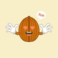 cute and kawaii walnut character flat style vector illustration. nut healthy vegetarian food concept isolated vector illustration