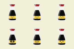 Kawaii and Cute happy funny soy sauce bottle. Vector cartoon character illustration icon design.Isolated on color background. can use for emoticon, emoji, sticker