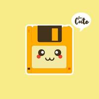 floppy disk vector illustration in flat style. cute style and pose by limited vintage diskette. Diskette old technology cute kawaii cartoon