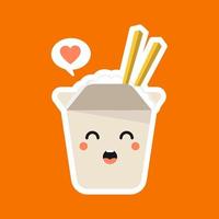 Cute and kawaii rice bowl character isolated on color background. Rice bowl with emoji and expression. can use for restaurant, resto, mascot, asian culture element, chinese food, japanese food, menu. vector