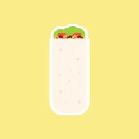 Shawarma or Buritto. Fast food cartoon. Vector chicken, vegetables roll, meal. Doner gebab, shawarma flat cartoon illustration.. Arabic, eastern food, Burittos, mexican food