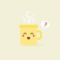 Cup kawaii emoji with cheeks and eyes. Colored beautiful doodle cups character in flat designs with cute cartoon faces. Hot coffee and tea. Vector illustration.