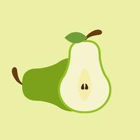 half cut pear fruit flat design. Pear icon. Flat illustration of pear vector icon for web design. Half pear. Sliced green fruit. Ingredient with vitamins. Vegan sweet food. Flat cartoon illustration