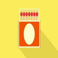 Matches flat design set. Vector illustrations opened matchbox, match remainder isolated on color background. Symbol of ignition, burning, withering.