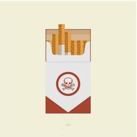 Pack of cigarettes. Flat style. The nicotine dependence. Addiction. The red packaging. Unhealthy habit. Smoking kills. Vector illustration.