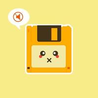 floppy disk vector illustration in flat style. cute style and pose by limited vintage diskette. Diskette old technology cute kawaii cartoon