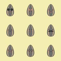Cute sunflower seeds. Cartoon characters with expression,Cute Organic Sunflower Seed Character Illustration In Isolated color Background vector