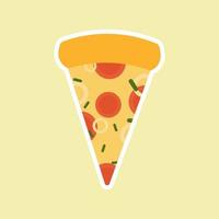 slice of pizza isolated on color background. slice cheese pizza with tomato, lettuce and bacon, sausage flat design style. tasty appetizing fast food. vector