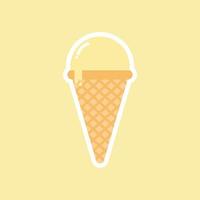 Melting ice cream balls in the waffle cone isolated on color background. Vector flat icon. Comic character in cartoon style illustration