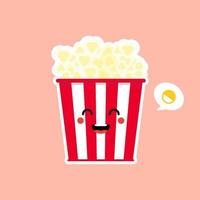 lindo y kawaii palomitas de maíz en caja de cubo rojo bocadillo de cine ilustración vectorial icono de personaje de dibujos animados en diseño plano. vector