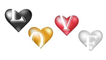Love. Collection of shiny 3d hearts vector