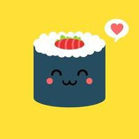 Cute and kawaii sushi roll character. Happy Sushi Roll Cartoon Mascot Character. Vector Illustration Flat Style Isolated On color background