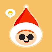 lindos niños de navidad de dibujos animados. niño con ilustración de vector de sombrero de santa en estilo plano. mascota kawaii para navidad, invierno, año nuevo, web o tarjetas de felicitación,