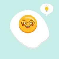 Cute fried egg cartoon character isolated on background vector illustration. Funny fast food menu emoticon face icon. Worried cartoon face food, comical scrambled egg animated mascot