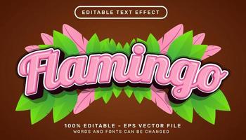 flamingo 3d text effect and editable text effect with leaf illustration vector