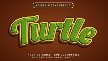 efecto de texto 3d de tortuga y efecto de texto editable con ilustración de hoja vector