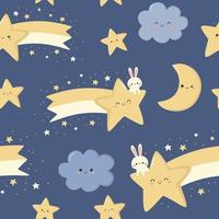 Seamless Pattern with Night Star and Rabbit Cartoon vector