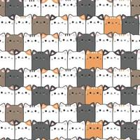 Seamless Pattern with Kitty Cat Cartoon Doodle vector