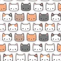 Seamless Pattern with Kitty Cat Cartoon Doodle vector