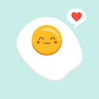 Cute fried egg cartoon character isolated on background vector illustration. Funny fast food menu emoticon face icon. Worried cartoon face food, comical scrambled egg animated mascot