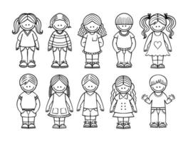 Black and White Line Art Kids vector